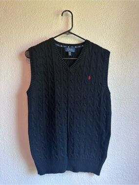 Polo by Ralph Lauren Black Cable Knit V-Neck Sweater Vest